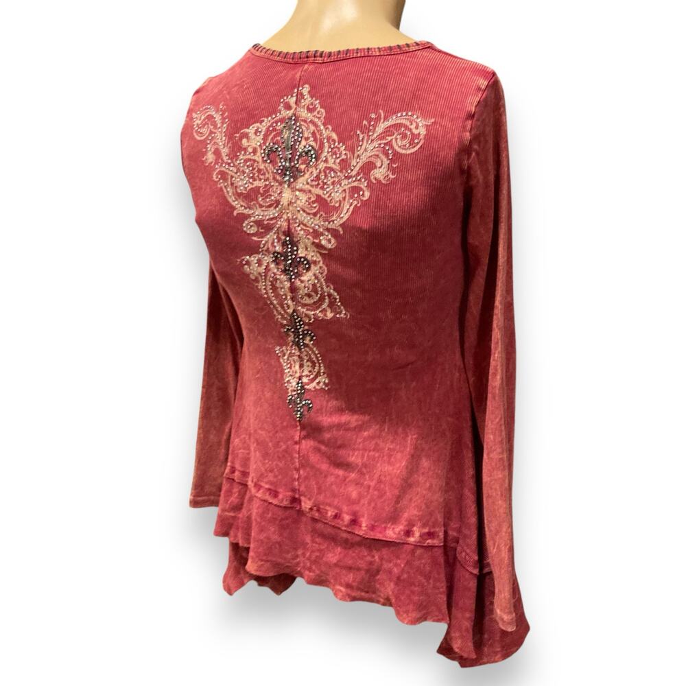 Vocal Maroon Rhinestone Ribbed Tunic Sz Small - Picture 5 of 16